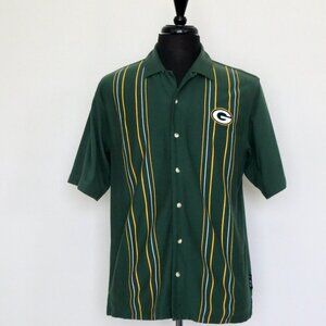 NEW! NFL Reebok Green Bay Packers Button Front Short Sleeve Shirt Green SZ M